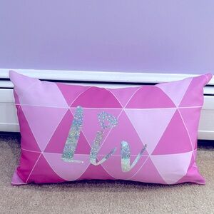 Sparkling "LIV" Beautiful Pink & White Decorative Throw Pillow Size 20" x 12" !